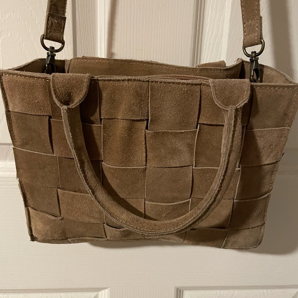 Woven Suede Tan Handbag